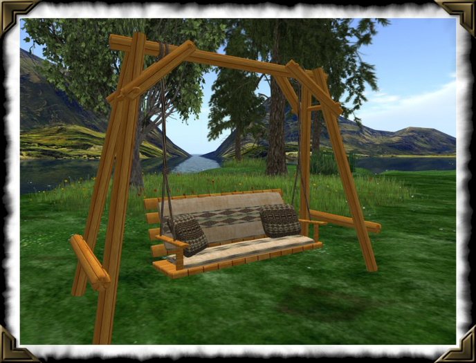 Wood Swing With Brown Cushion