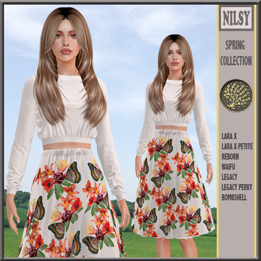 CROPPED SWEATER&FLORAL FLARED SKIRT