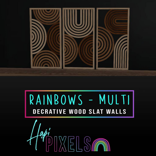  [*** Hapi Pixels ***] Rainbows Multi Color Wood Screen wall