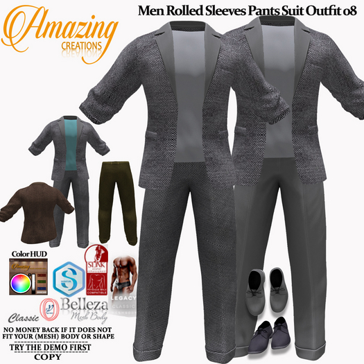 AmAzInG CrEaTiOnS Men Rolled Sleeves Pants Suit Outfit 08