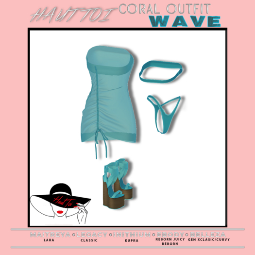 [HT]Coral - Bikini + Cover-Wave-Plain Aqua/2(wear)