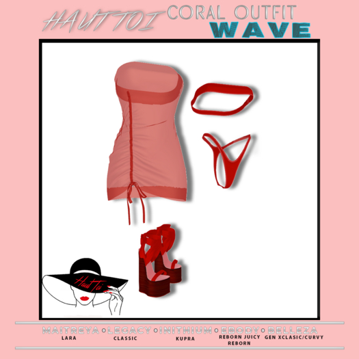 [HT]Coral - Bikini + Cover-Wave-Red/16(wear)
