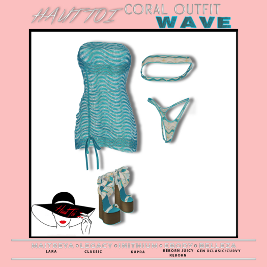 [HT]Coral - Bikini + Cover-Wave-Aqua/1(wear)