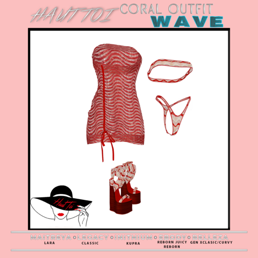 [HT]Coral - Bikini + Cover-Wave-Red/15(wear)