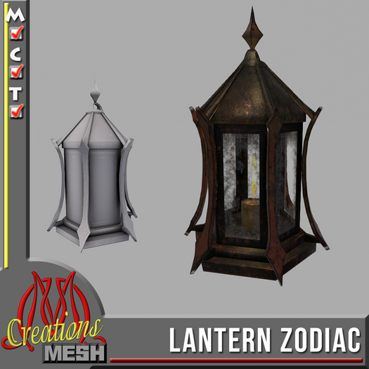 |Lantern|PBR Lantern Zodiac Full Perm Mesh, lamp lantern with candle flame PBR