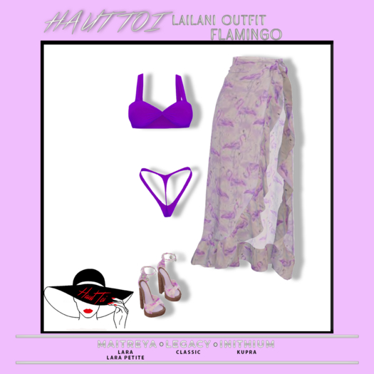 [HT]Leilani-Bikini Sarong Outfit-Flamingo-Purple/4(wear)