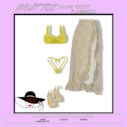 [HT]Leilani-Bikini Sarong Outfit-Flamingo-Yellow/1(wear)