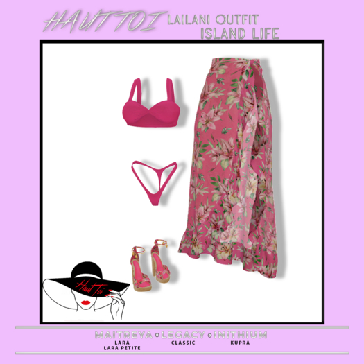 [HT]Leilani-Bikini Sarong Outfit-Island Life- Pink and Gr(wear)