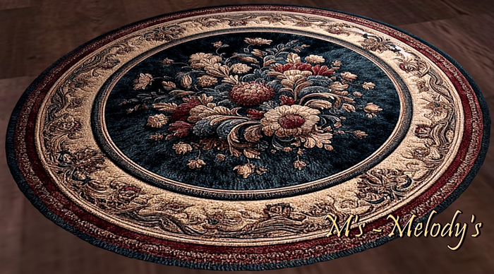 M's - Round Baroque Carpet /rug/ - "Navy Garland Rug"