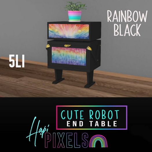 [*** Hapi Pixels ***] Cute Robot End Table - Rainbow Black