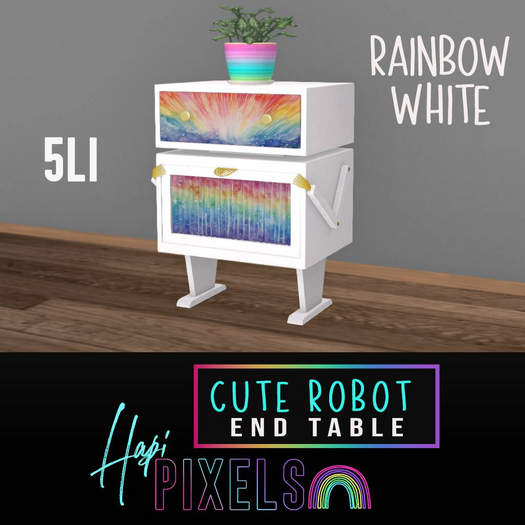 [*** Hapi Pixels ***] Cute Robot End Table - Rainbow white 