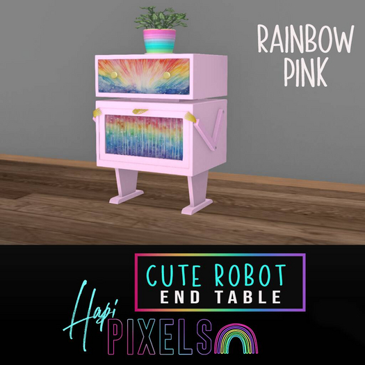 [*** Hapi Pixels ***] Cute Robot End Table - Rainbow Pink