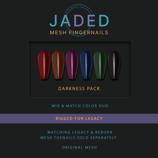 JADED - Legacy Mesh Fingernails - Darkness - Legacy Nails - Black Nails - Red Nails - Dark Nails