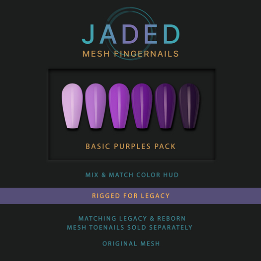 JADED - Legacy Mesh Fingernails - Basic Purples - Legacy Nails - Purple Nails - Lilac Nails - Violet Nails