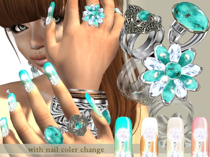 *:..Silvery K.:*Prim Nail with Rings(Turqes)