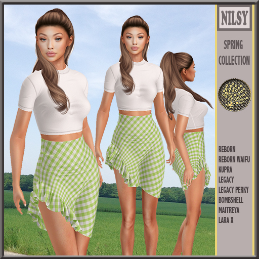 CROP TSHIRT&RUFFLE VICHY SKIRT