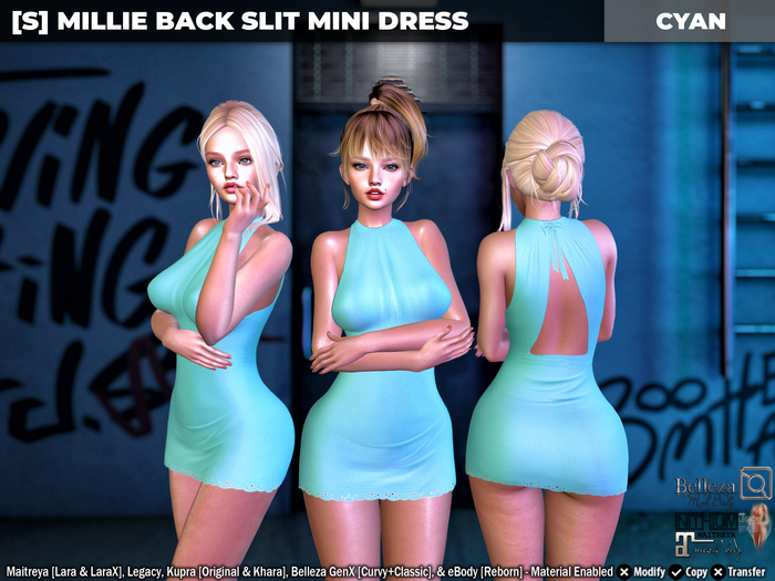 [S] Millie Back Slit Mini Dress Cyan