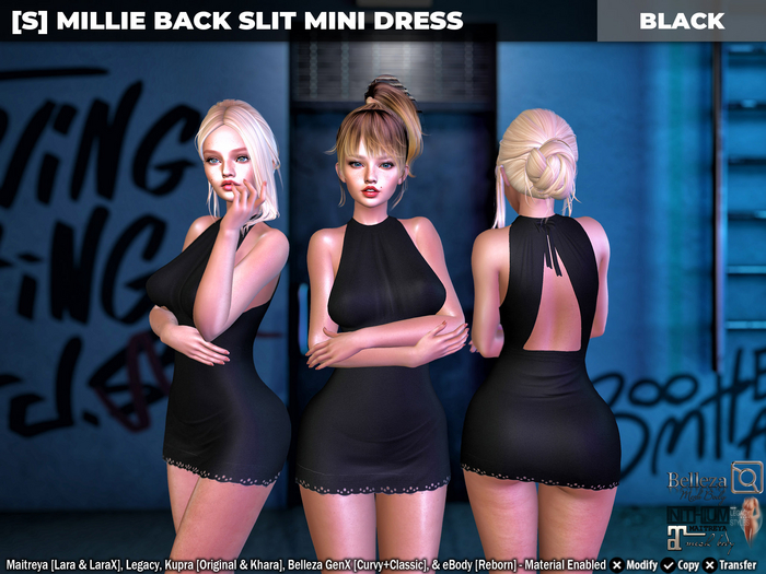 [S] Millie Back Slit Mini Dress Black