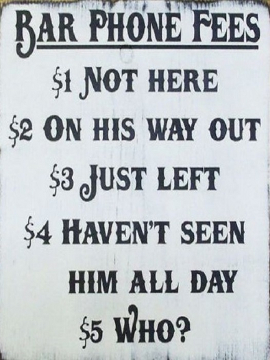 Tavern Sign-Bar Phone Fees