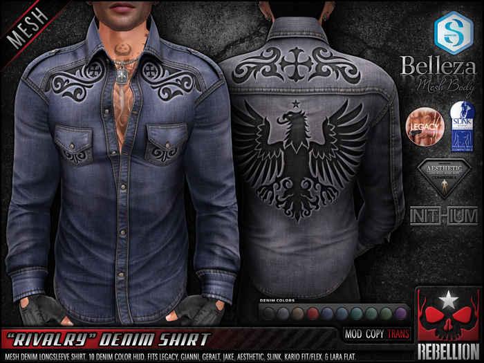= REBELLION = "RIVALRY" DENIM SHIRT (Legacy, Gianni, Geralt, Jake, Aesthetic, Physique, Kario)