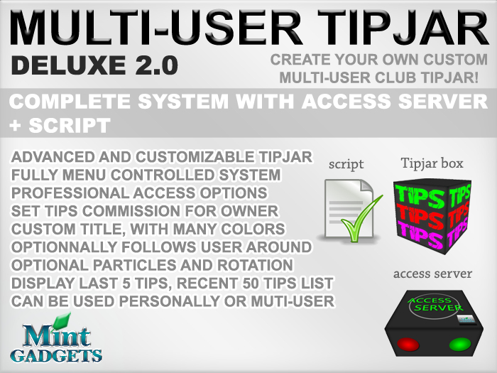 Mint Gadgets - Multi-User Tipjar Deluxe 2.0 System & Scripts Commercial