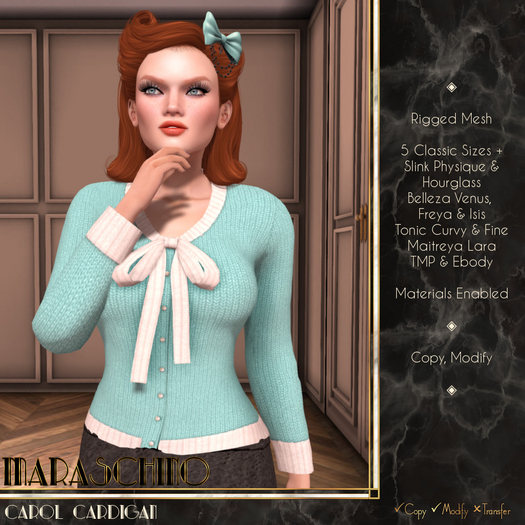 Maraschino - Carol Cardigan - Teal & White