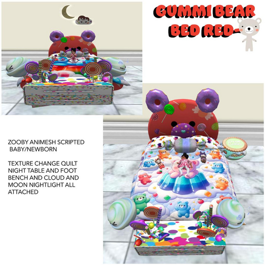 MERCI~ GUMMIBEAR BED RED