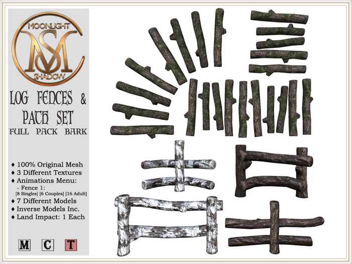 [MoonSha] Log Fences & Path Set - Full Pack Bark