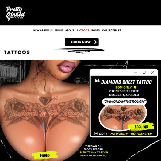 PRETTY & INKED STUDIO - DIAMOND CHEST TATTOO - (BOM)