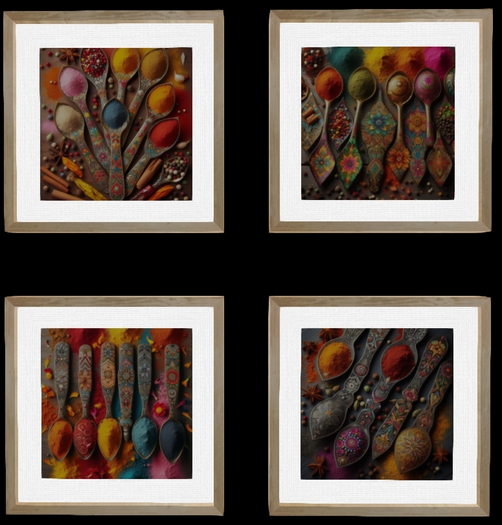 Indian Spices (Set of 4 Framed Art)