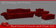*Cupids* Red Velvet Sofa and Chair Set