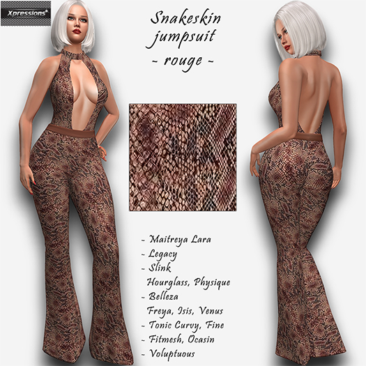 [Xprs] - Snakeskin Jumpsuit Rouge
