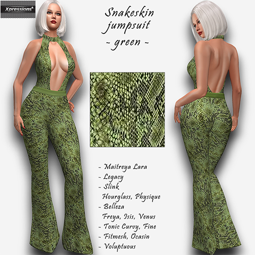 [Xprs] - Snakeskin Jumpsuit Green