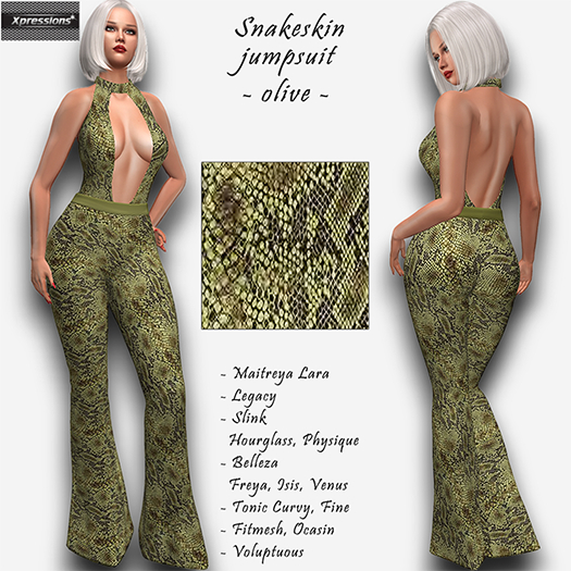 [Xprs] - Snakeskin Jumpsuit Olive