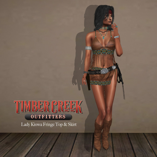 [Timber Creek] Lady Kiowa Fringe Top & Skirt Ensemble-Tanned