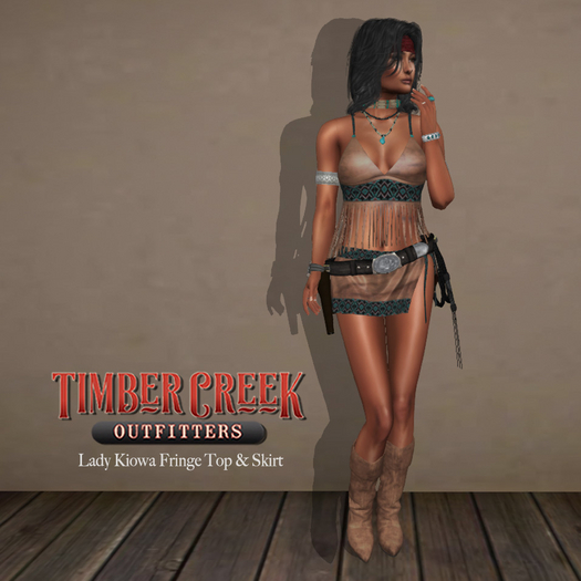 [Timber Creek] Lady Kiowa Fringe Top & Skirt Ensemble-Rawhide