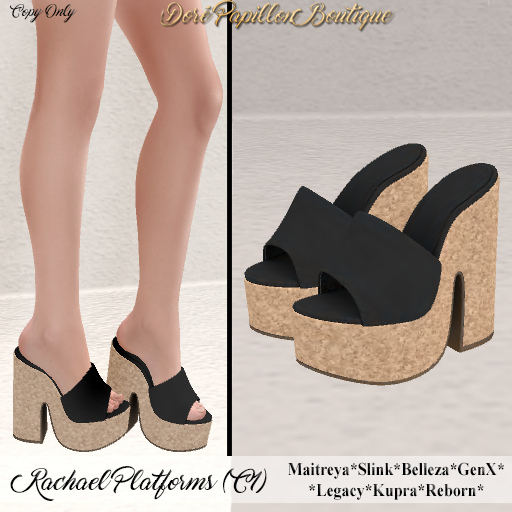DPB Rachael Platforms - C1 Black * Maitreya, Slink, Belleza, GenX, Legacy, Kupra & Reborn*