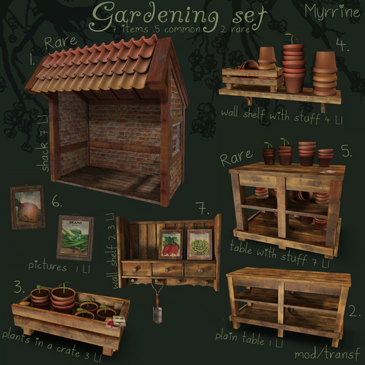 05 Myrrine. Gardening set table with stuff RARE