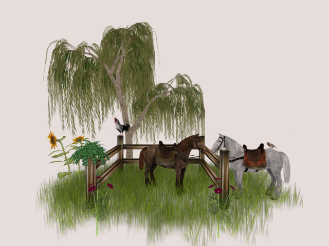 Willow Tree with Two Horses