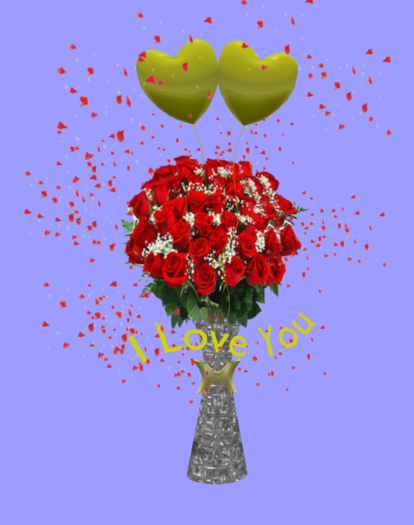 G * I Love You Red Roses Gold Balloons Vase