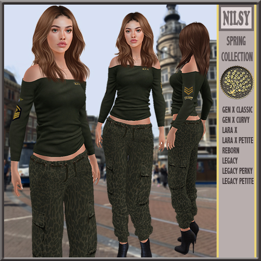 CAMO PANTS&OFFSHOULDER SWEATSHIRT