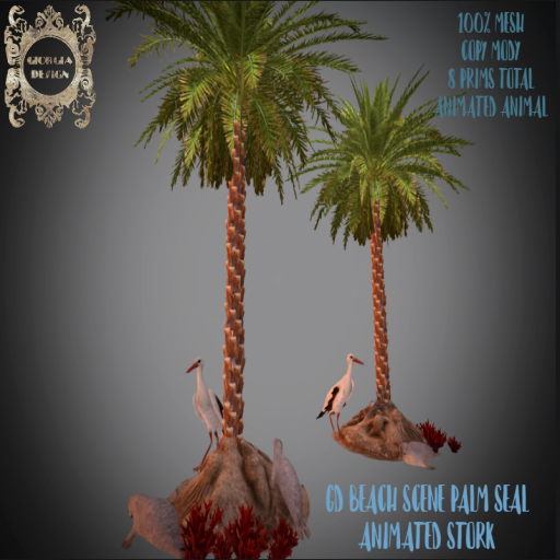 GD BEACH SCENE PALM SEAL ANIMATED STORK