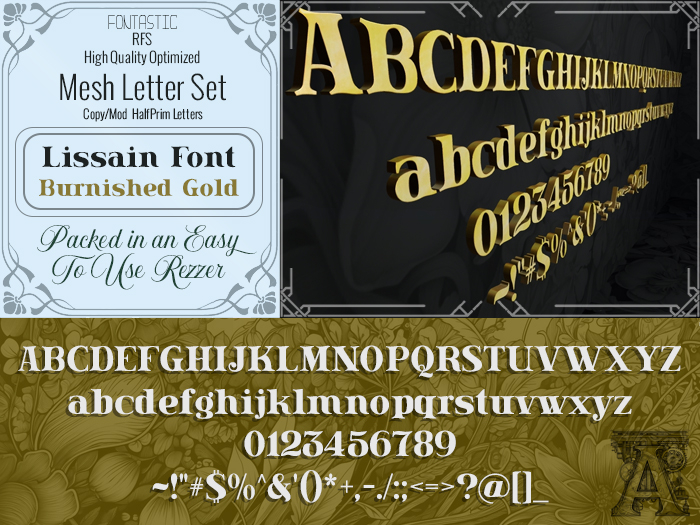 Fontastic | RFS - 3D Mesh Letters - Lissain - Burnished Gold