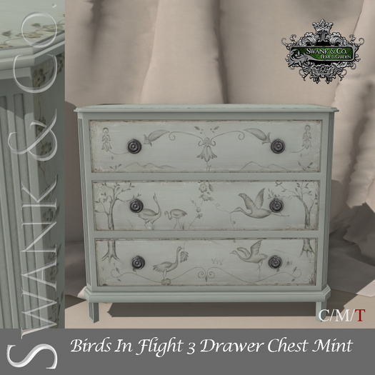 Swank & Co. Birds In Flight 3 Drawer Chest Mint