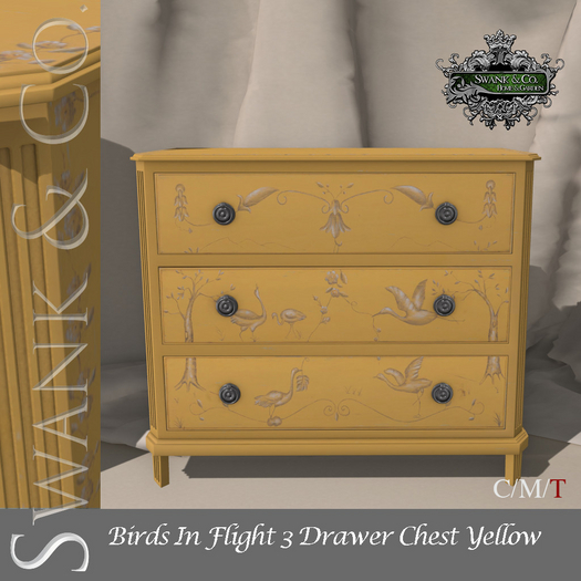 Swank & Co. Birds In Flight 3 Drawer Chest Yellow 