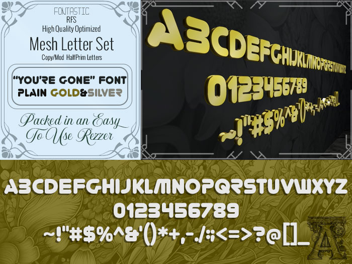 Fontastic | RFS - 3D Mesh Letters - Youre Gone- Simple Gold / Silver