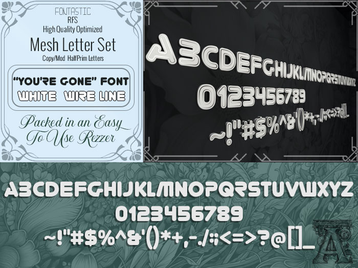 Fontastic | RFS - 3D Mesh Letters - Youre Gone- Wire Line ( White ) Tintable