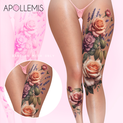 [APOLLEMIS] Vintage Roses & Lavender Legs Tattoos