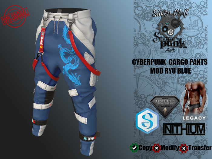 SW - Cyberpunk Cargo Pants Ryu for Male Blue (Box)