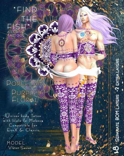 *Find the Fish* - Porcelain Purple Floral